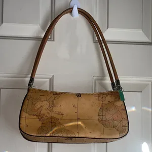 Elegant Tan Map Print Shoulder Bag Brown thumbnail 2