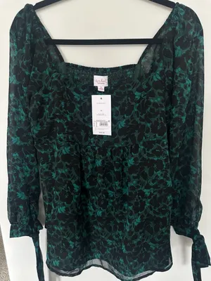 Isabel Maternity by Ingrid & Isabel Green Floral Long Sleeve Chiffon Blouse Size thumbnail 2