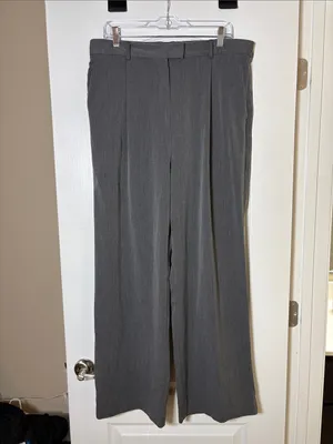 Djerf Avenue Favorite Pants High Rise Wide Leg Pleated Trouser Grey Size XL thumbnail 2