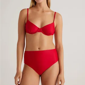 NWT Quince Italian High Rise Cherry Red Bikini Bottom Swimwear Sz L 🍒 sold out thumbnail 5