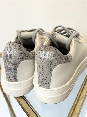 Women's P448 Thea Platform Leather Low Top Sneakers size 39 (9) white grey tan thumbnail 3