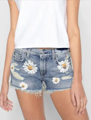 7 For‎ All Mankind Destroy & Daisies Frayed Cutoff Denim Shorts Sz 28 Boho Y2K thumbnail 1