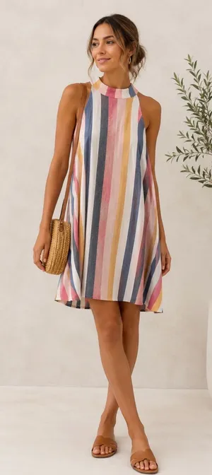 Anthropologie Cloth & Stone Multi-Stripe Halter Dress -size‎ Medium thumbnail 1