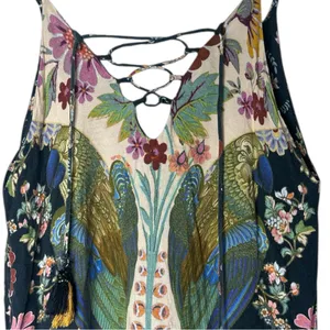 Farm Rio Mini Floral Print Colorful Sleeveless Lace up Detail Dress FARM Boho thumbnail 4