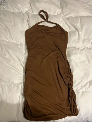 Brown twist halter neck dress thumbnail 2