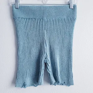 Urban Outfitters Kadin Knit Blue Ribbed Distressed Biker Shorts thumbnail 2
