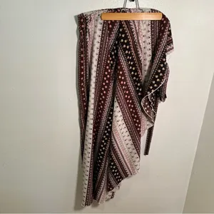 Women's True Wrap Maxi Skirt White Black Brown Pink Floral Geometric Boho Gypsy thumbnail 3