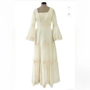 Victor Costa Mexican Wedding Dress Ivory Cotton Gauze & Lace Dress 1970 Size 0 thumbnail 4