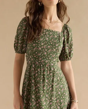 Francesca’s Floral Green Dress thumbnail 1
