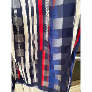 Valentina Scarf Red‎ White Navy Blue Geometric Stripe Check Sheer Lightweight thumbnail 2