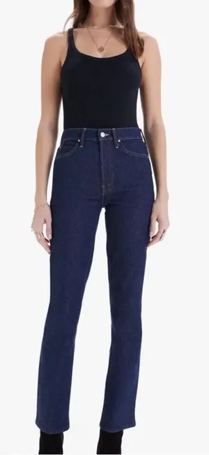 MOTHER High-Rise Straight Jeans in Dark Indigo thumbnail 1