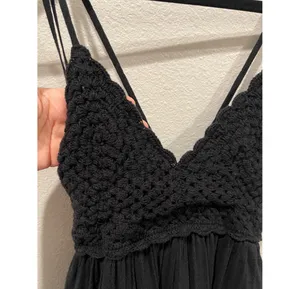 Crochet V-Neck Strap Mini Sun Black Dress thumbnail 3
