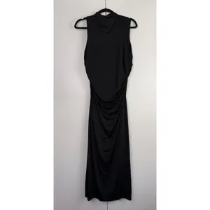 Express Black Mock Neck Maxi‎ Dress Ruched Side Sleeveless 90s Minimalist NWT L thumbnail 2