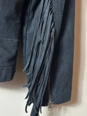 Hollister Black Faux Suede Fringe Moto Biker Jacket Size M thumbnail 6