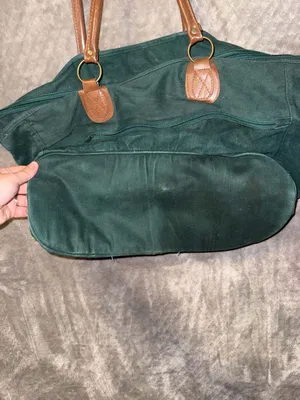 Vintage Shane Collection Green Canvas and Brown Leather Tote Travel Bag thumbnail 6
