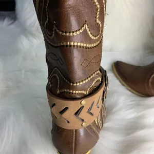 Handmade Womens Brown Leather Floral Metal Buckle Removable Boot Band One Size thumbnail 5