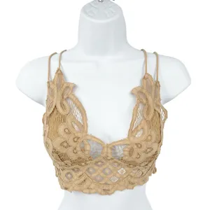 Free People Womens Adella Lace Crochet Boho Festival Bralette Top Size S Tan thumbnail 3