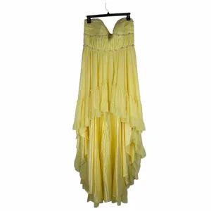 Mac Duggal Strapless Chiffon Hi Low Evening Gown Lemon Yellow Size 14 thumbnail 5