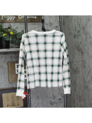 NWT Wondershop Plaid Ribbed Long Sleeve Holiday Pajama Shirt Green Multi S thumbnail 3