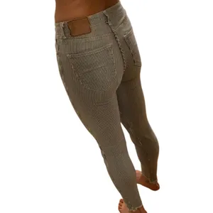 PULL&BEAR Striped Skinny Crop Jeans Sz 28 Gray White Raw Hem Stretch Cotton thumbnail 6