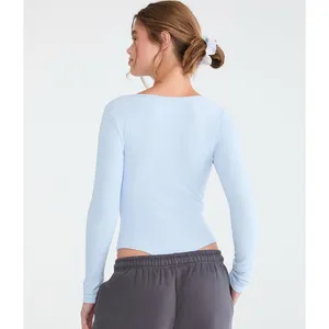 Aerie Ribbed Long Sleeve Bodysuit in Light Blue Size XS thumbnail 2