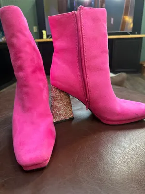 Dream Paris Hot Pink Suede Block Heel Ankle Boots thumbnail 1