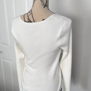 Madewell White Wide Rib Long Sleeve Sweetheart Sweater Top Size-L thumbnail 3