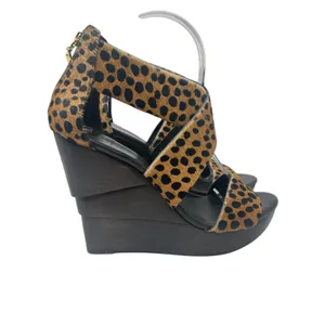 Diane von Furstenberg Opal Wedge Sandals Leopard Leather Calf Hair Brown‎ Size 8 thumbnail 5