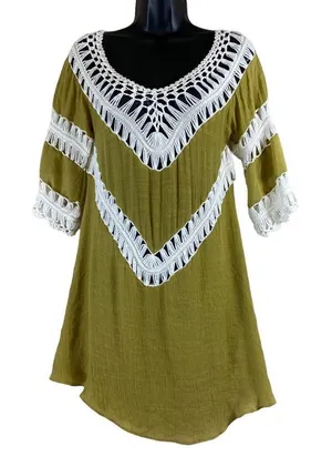 Wishlist Boho Chartreuse ￼Crochet Tunic Top thumbnail 1