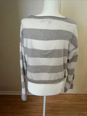 Light Gray and White Striped Boatneck Sweater thumbnail 4