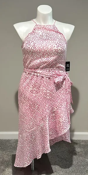 Express Dotted‎ High Neck Asymmetrical Fit and Flare Dress size small NWT thumbnail 1
