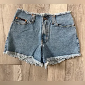 RARE Style VINTAGE Lei High Waisted Frayed Cotton Denim Shorts size 5 (28) thumbnail 3