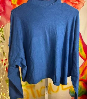 Zenana B10. crop sweater in blue thumbnail 1