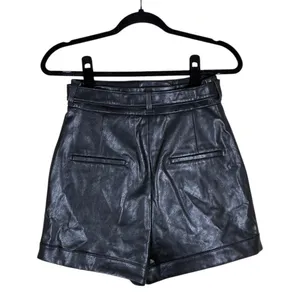 NWT Express Paperbag Solid Faux Leather Shorts Edgy Pleated Tie Waist Size 2 thumbnail 5