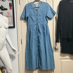 Vintage 90s‎ Denim Button Down Midi Dress Cottagecore Minimalist Prairie Western thumbnail 2