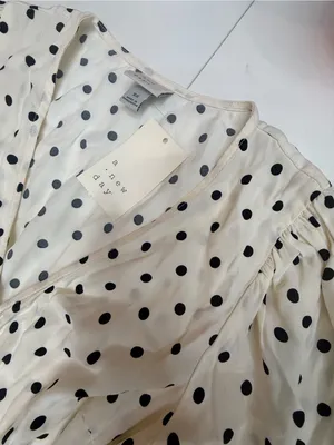 a new day Cream Polka Dot Puff-Sleeve Wrap Dress size XS thumbnail 10