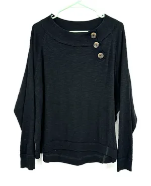 We The Free Size Large Sweater Dark Gray Button Accent‎ Long Sleeve Scoop Neck thumbnail 1