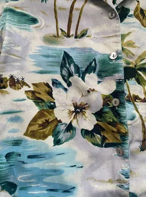 Vintage Tiki Classics silk Hawaiian palm trees button down shirt, size medium thumbnail 3