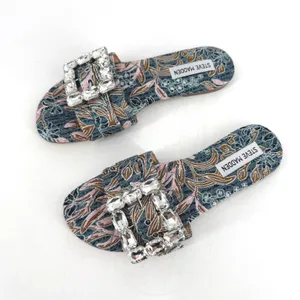 Steve Madden Marika Slide Sandals Si 7‎ Blue Floral Rhinestone Resort Vacatione thumbnail 3