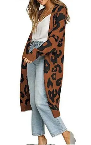 Angashion Leopard black & brown loose fit long outerwear sweater thumbnail 1