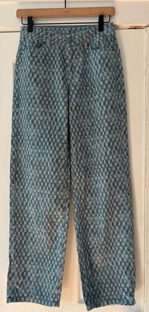 Future Collective Size 00 Waist 28 Checkered Denim Pants NWOT‎ thumbnail 1