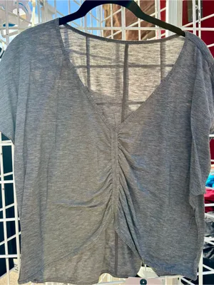 Lululemon Women's Gray V-Neck Ruched Front Top thumbnail 1