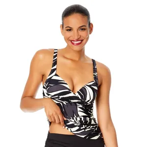 Anne Cole Chic Draped Front Underwire Swim Top Palm Chic Black White 36C/38B thumbnail 5