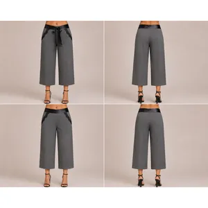 Cache Black Lace Satin Self Belt Gray Bi Stretch Crop Pant New $118 NWT Size 8 thumbnail 2