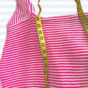 Pink and White Striped V-Neck Knit Sweater w Relaxed Boxy Fit LG/OS thumbnail 5