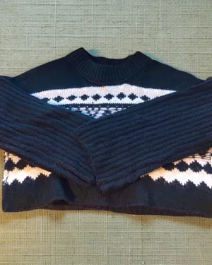 Altar'd State Geometric Fair Isle Cropped Sweater Black White Size M thumbnail 6
