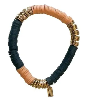 Canvas blue gold tone and peach stretchy clay disc bracelet thumbnail 1