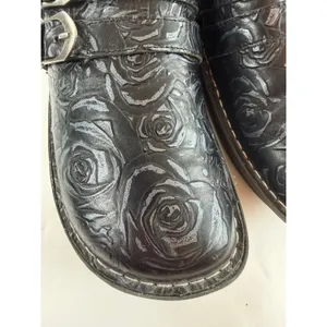 Alegria by PG Lite Black Rose Embossed Leather Clogs Monk Strap ALL-571 Size 40 thumbnail 6