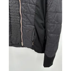 Marc New York Jacket Womens Medium Black Faux Leather‎ Quilted Hooded Zip B16 thumbnail 4
