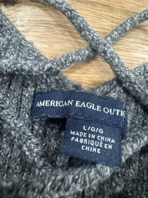 AMERICAN EAGLE Simple Boho Grandmacore Knitted Gray Ribbed Tank Top | Sz Large thumbnail 2